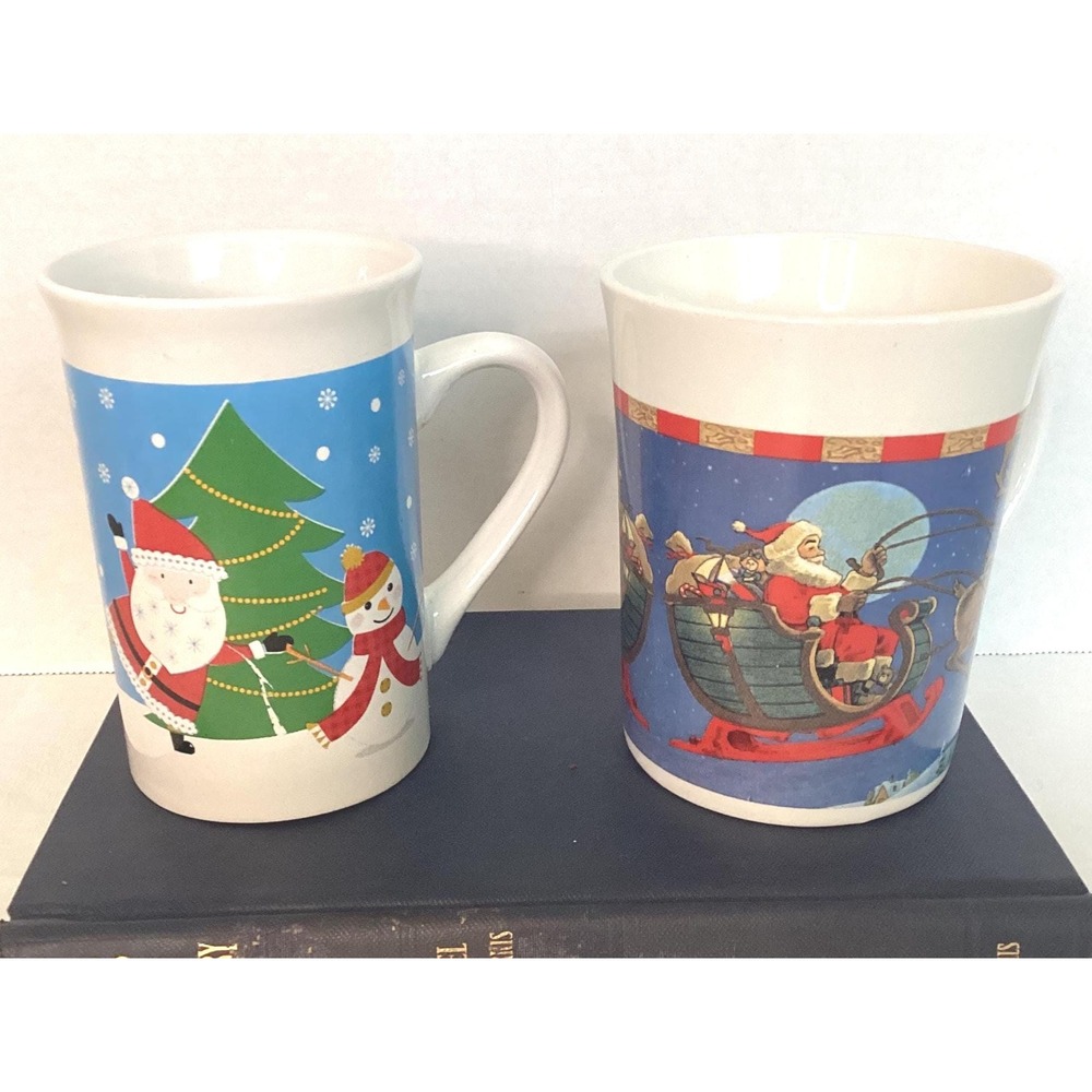Vintage Royal‎ Norfolk Christmas mugs(set of 2), Dancing Santa, Rudolph